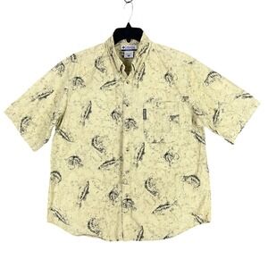 Columbia Gorpcore Shirt Men M Relaxed Fit Fish Bass Hawaiian Outdoor Vintage Y2K